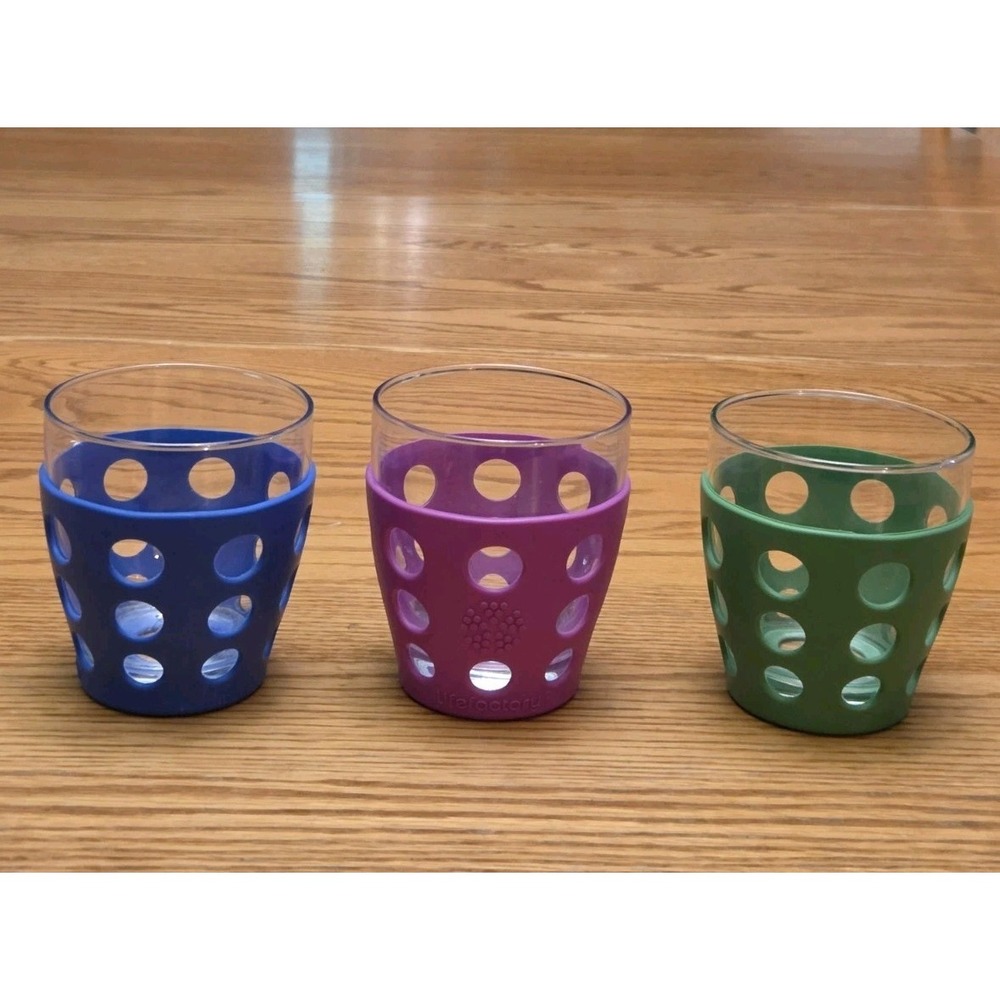 Set of 3 10 Oz Lifefactory Drinking Glasses w/ Silicone Sleeves Cocktail Tumbler